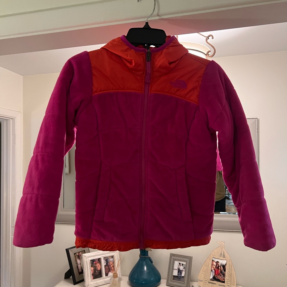 The North Face Pink and Orange Fleece Reversible Jacket Girls